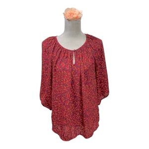 Ann Taylor Loft Popover Top Blouse Speckled M Petite Keyhole Smocked
Neck